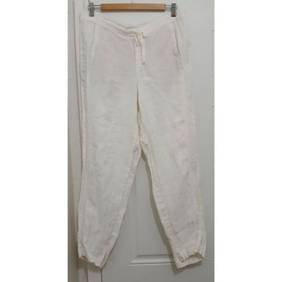 J jill womens medium 100% linen wide leg white pants resort beach elastic waist - Picture 1 of 6